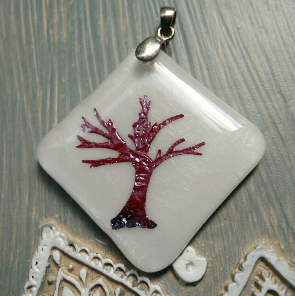 Large Dichroic Glass Pendant Inlaid Tree 925 Bale